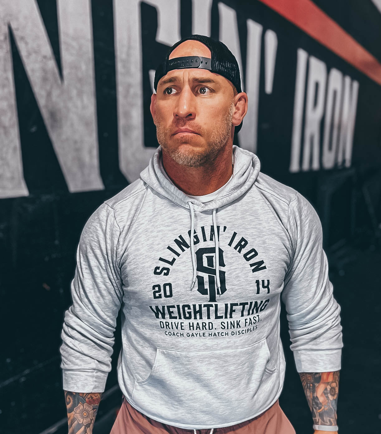 Slingin iron weightlifting hoodie